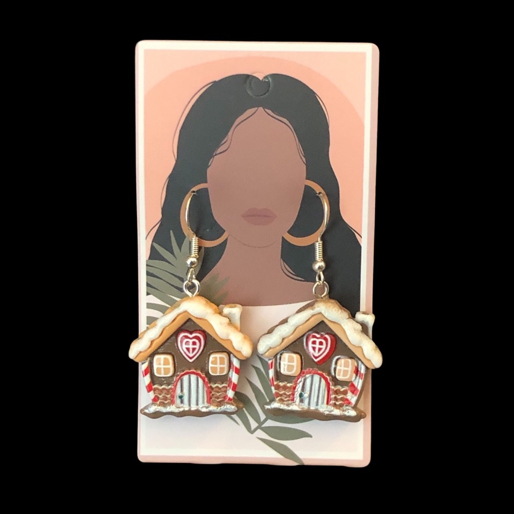 Festive Gingerbread House Earrings (Hypoallergenic)